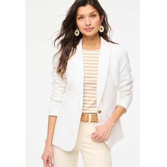NWT J.Crew Linen-Blend Holland Blazer in White Size 16 - Picture 1 of 16